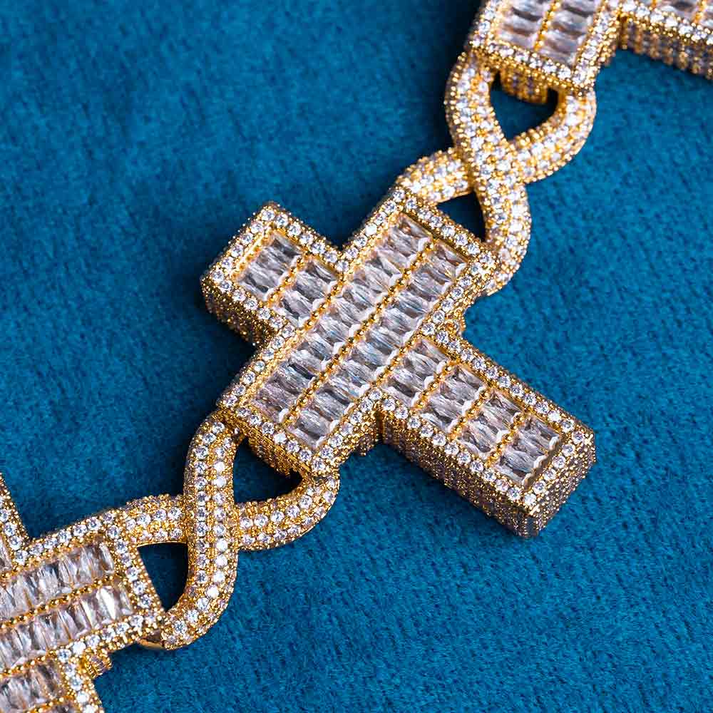 30MM Moissanite Cross Infinity Link Chain 14K Gold