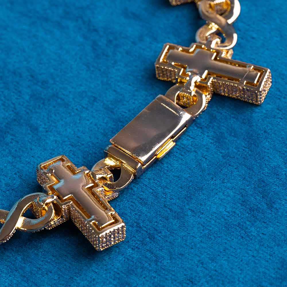 30MM Moissanite Cross Infinity Link Chain 14K Gold