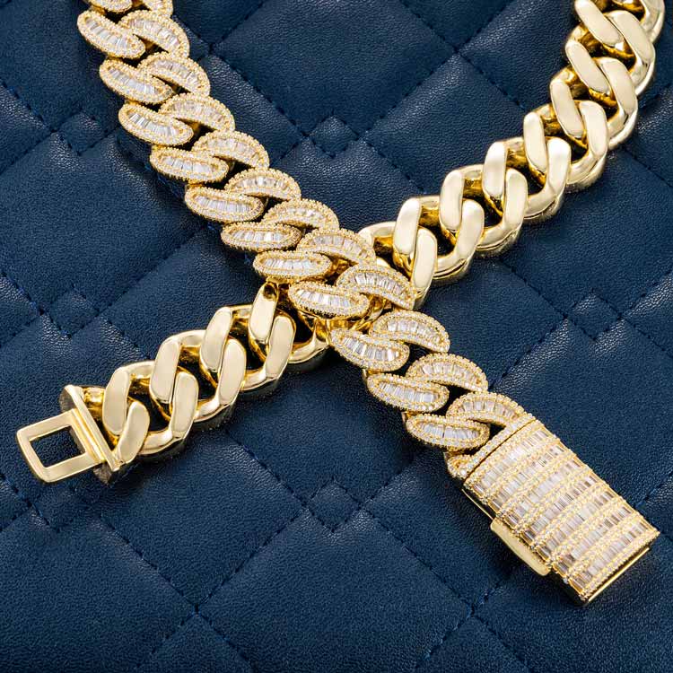 20MM Baguette Moissanite Miami Cuban Link Chain 14K Gold