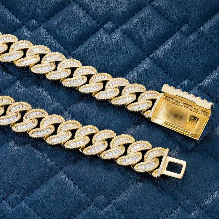 20MM Baguette Moissanite Miami Cuban Link Chain 14K Gold