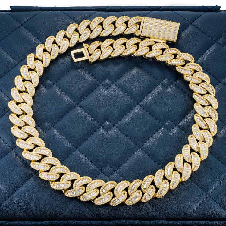 20MM Baguette Moissanite Miami Cuban Link Chain 14K Gold